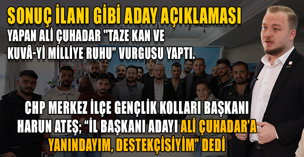 Sevinç Yazgan; Partimizde böyle kalabalıklar görmek bizi heyecanlandırdı diyerek teşekkür ettiği Ali Çuhadar'ı aday olarak takdim etti.